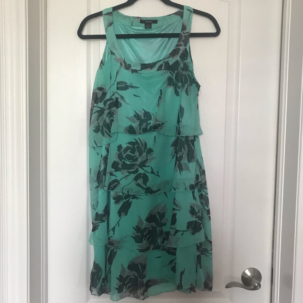 Floral Ruffle Teal Dress - Picture 1 of 4